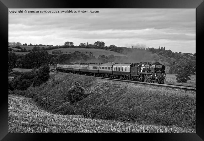 Steam train Braunton black and white Framed Print by Duncan Savidge