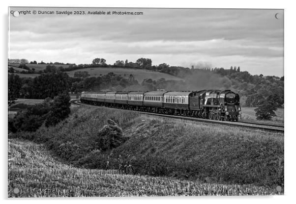Steam train Braunton black and white Acrylic by Duncan Savidge