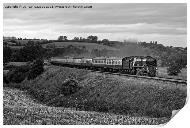 Steam train Braunton black and white Print by Duncan Savidge