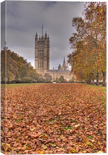 Autumn leafs Houses of Parliament HDR Canvas Print by David French