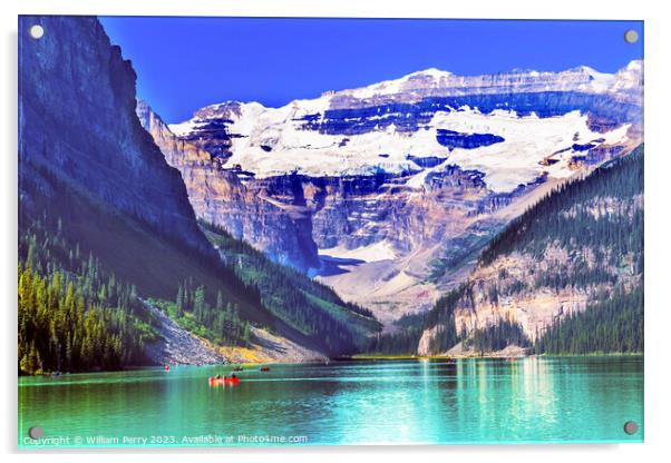 Lake Louise Canoes Banff National Park Alberta Canada Acrylic by William Perry
