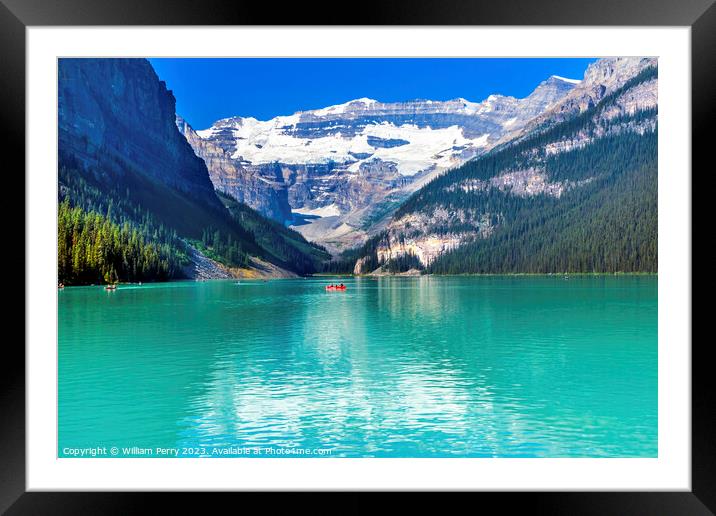 Lake Louise Mountains Banff National Park Alberta Canada Framed Mounted Print by William Perry