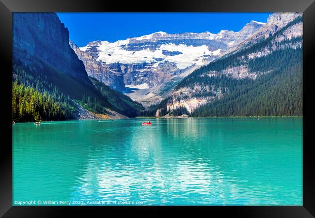 Lake Louise Mountains Banff National Park Alberta Canada Framed Print by William Perry