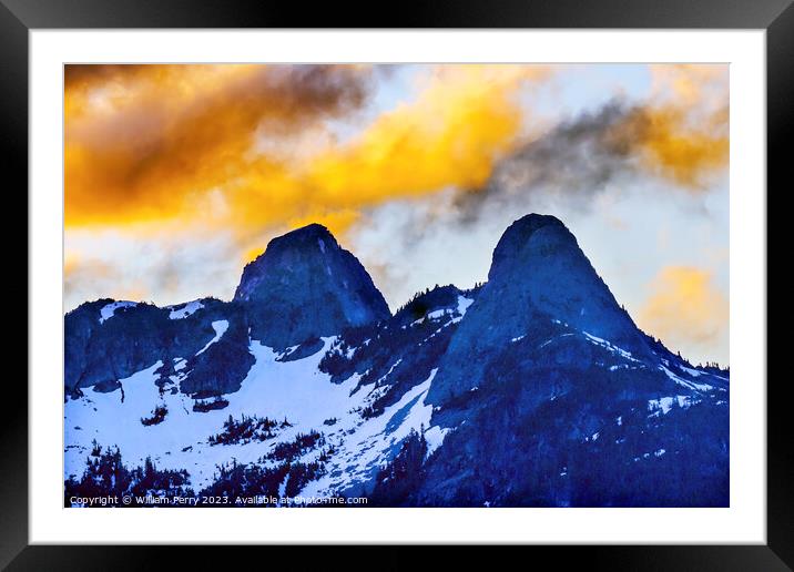 Sunset Clouds Two Lions Mountains Vancouver British Columbia Framed Mounted Print by William Perry