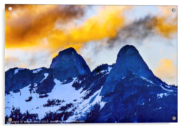 Sunset Clouds Two Lions Mountains Vancouver British Columbia Acrylic by William Perry