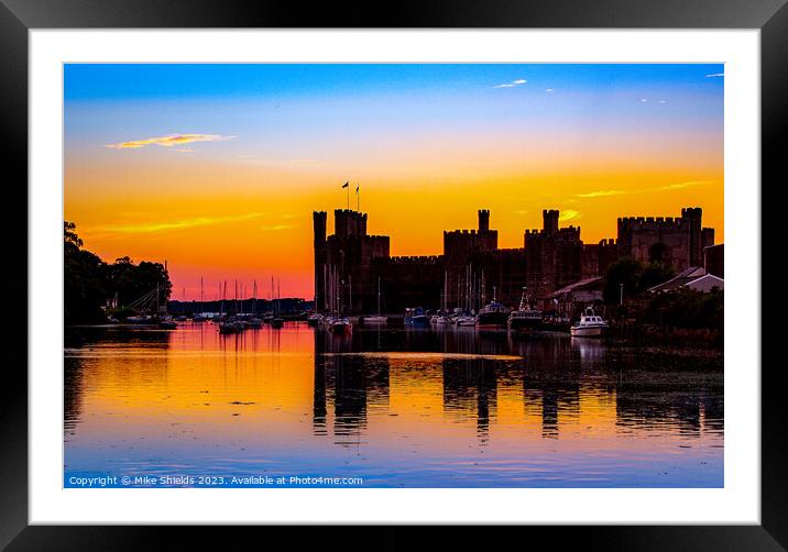 Caernarfon Castle Sunset Framed Mounted Print by Mike Shields