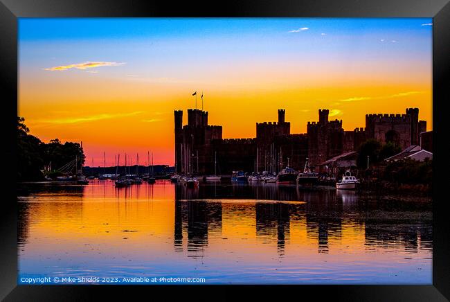 Caernarfon Castle Sunset Framed Print by Mike Shields
