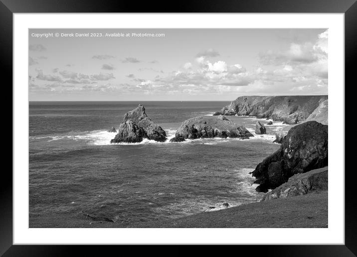 Kynance Cove, Cornwall (mono) Framed Mounted Print by Derek Daniel