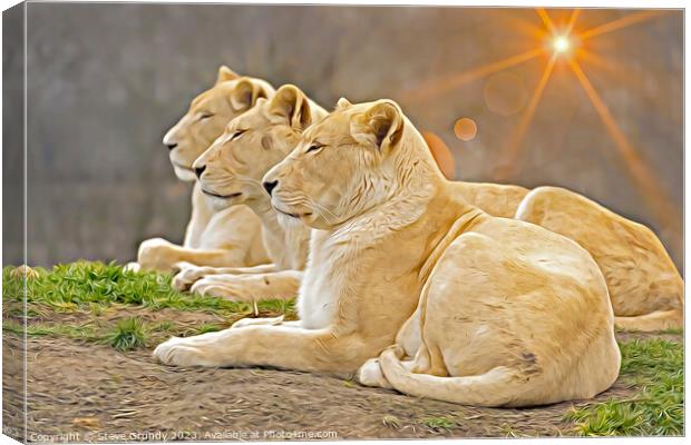 Serene Lionesses / Lions - Photo with Digital Unde Canvas Print by Steve Grundy