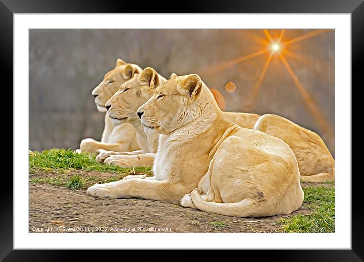 Serene Lionesses / Lions - Photo with Digital Unde Framed Mounted Print by Steve Grundy