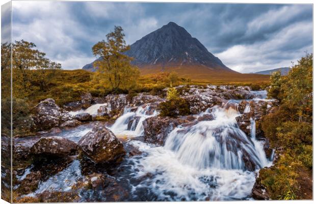 Buachaille Etive Mor and River Coupall Waterfall Canvas Print by John Frid