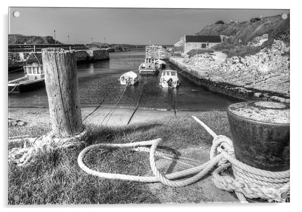 Tied up in Ballintoy Harbour Acrylic by David McFarland
