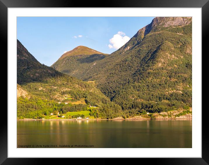 Village on Norwegian Fjord  Framed Mounted Print by chris hyde