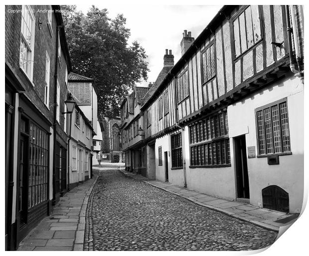 Cobbled street in Norwich Print by Andrew Heaps