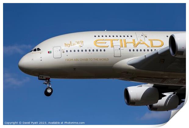Etihad Airways Airbus A380 Print by David Pyatt
