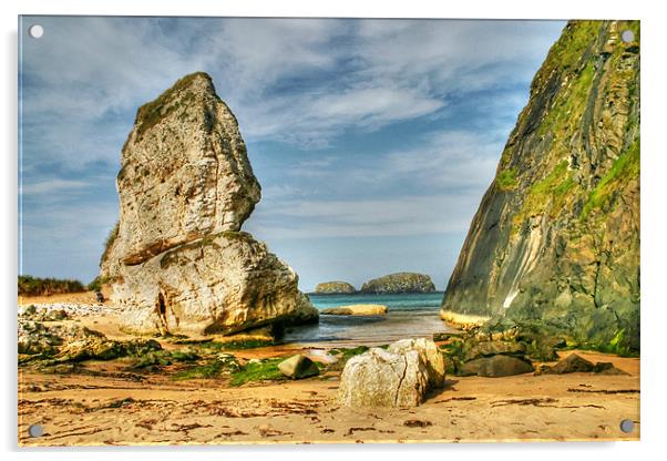 Secluded Cove at Ballintoy Acrylic by David McFarland