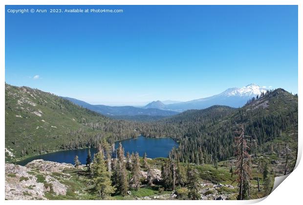 Aerial view of lakes and wilderness around Lake Siskiyou and Mou Print by Arun 
