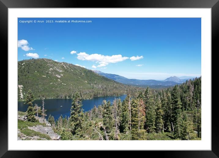 Aerial view of lakes and wilderness around Lake Siskiyou and Mou Framed Mounted Print by Arun 