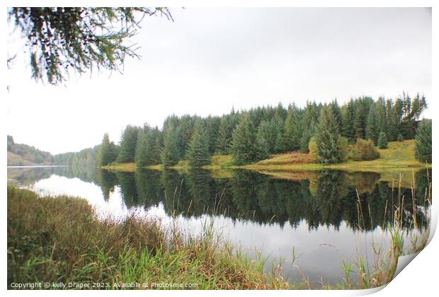 Reflections on Loch Drunkie Print by kelly Draper