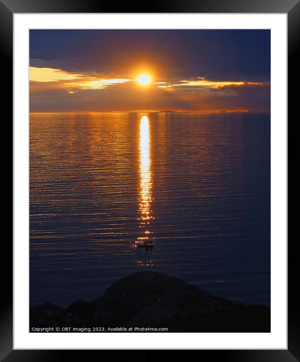 Achmelvich Bay Assynt Sunset Sail Boat Awash With Gold Scottish Highlands Framed Mounted Print by OBT imaging