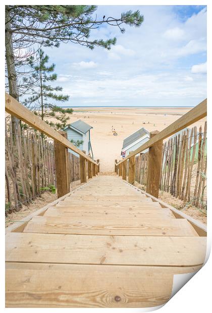 Steps down to beach huts at Wells Print by Jason Wells