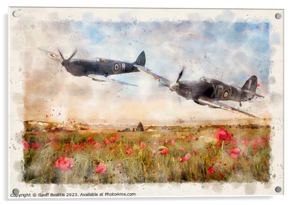 Flying over poppy field Acrylic by Geoff Beattie