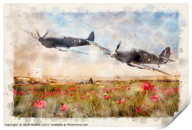 Flying over poppy field Print by Geoff Beattie