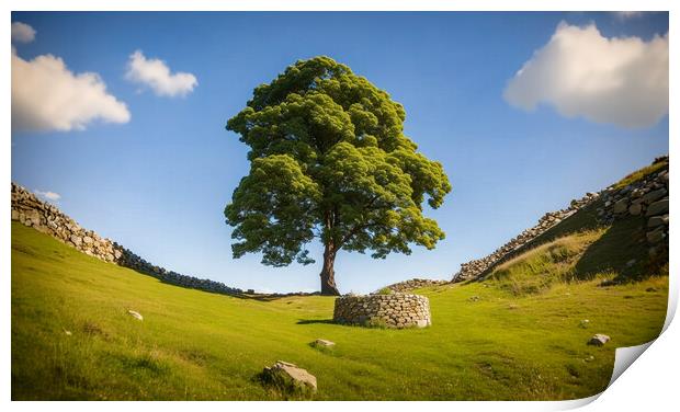The famous sycamore gap Print by Guido Parmiggiani