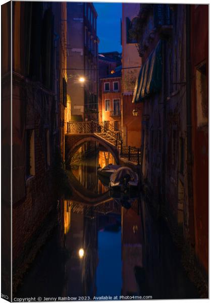 Night Magic of Venice - Ponte Storto 2 Canvas Print by Jenny Rainbow