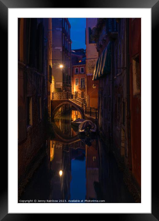 Night Magic of Venice - Ponte Storto 2 Framed Mounted Print by Jenny Rainbow