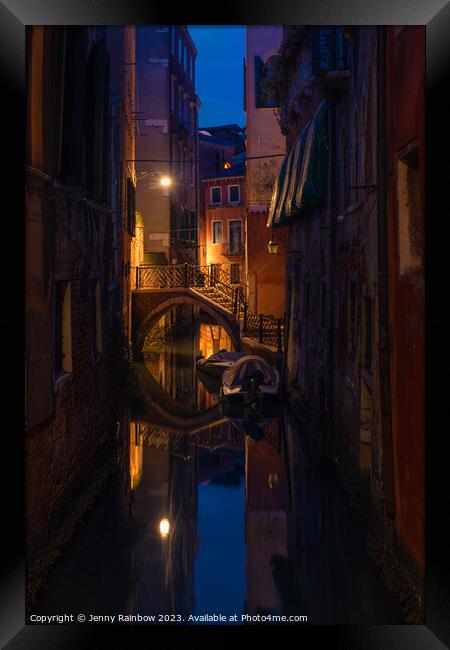 Night Magic of Venice - Ponte Storto 2 Framed Print by Jenny Rainbow