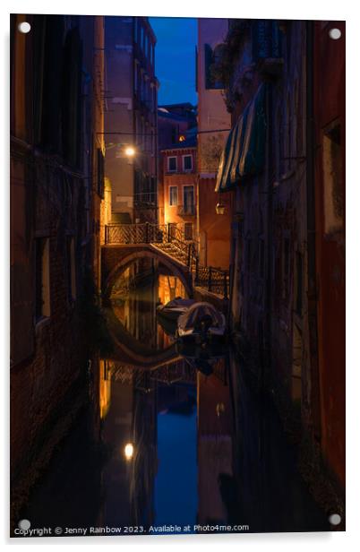Night Magic of Venice - Ponte Storto 2 Acrylic by Jenny Rainbow