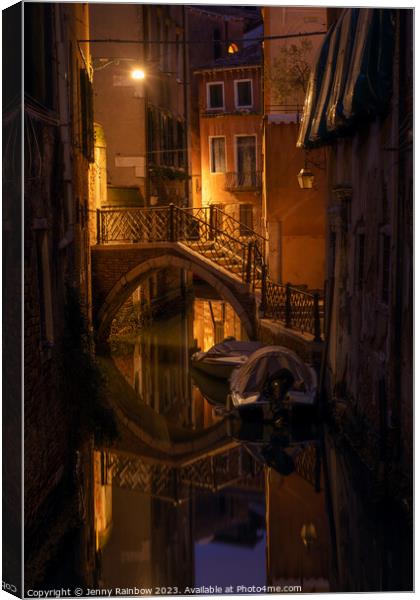 Night Magic of Venice - Ponte Storto 1 Canvas Print by Jenny Rainbow