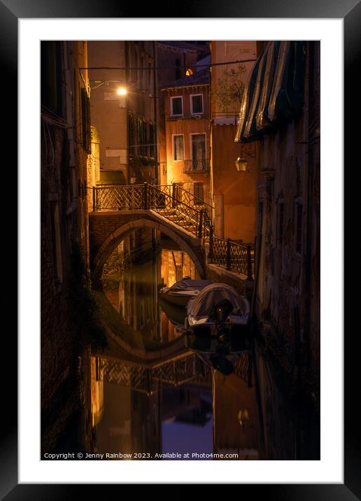 Night Magic of Venice - Ponte Storto 1 Framed Mounted Print by Jenny Rainbow