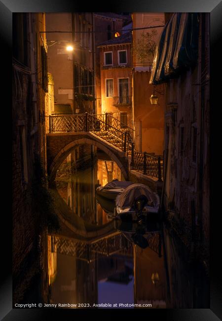 Night Magic of Venice - Ponte Storto 1 Framed Print by Jenny Rainbow