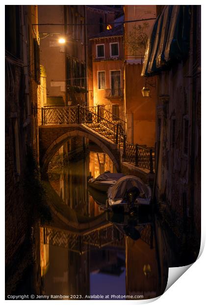 Night Magic of Venice - Ponte Storto 1 Print by Jenny Rainbow