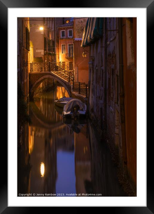 Night Magic of Venice - Ponte Storto 4 Framed Mounted Print by Jenny Rainbow
