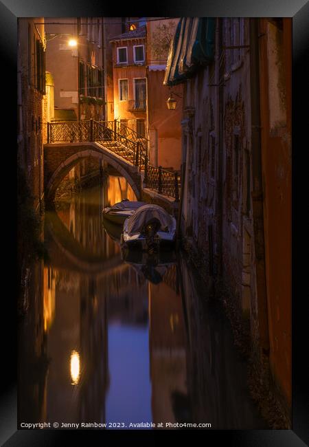 Night Magic of Venice - Ponte Storto 4 Framed Print by Jenny Rainbow