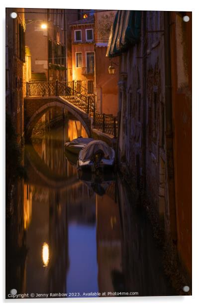 Night Magic of Venice - Ponte Storto 4 Acrylic by Jenny Rainbow