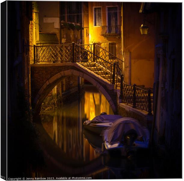 Night Magic of Venice - Ponte Storto Canvas Print by Jenny Rainbow