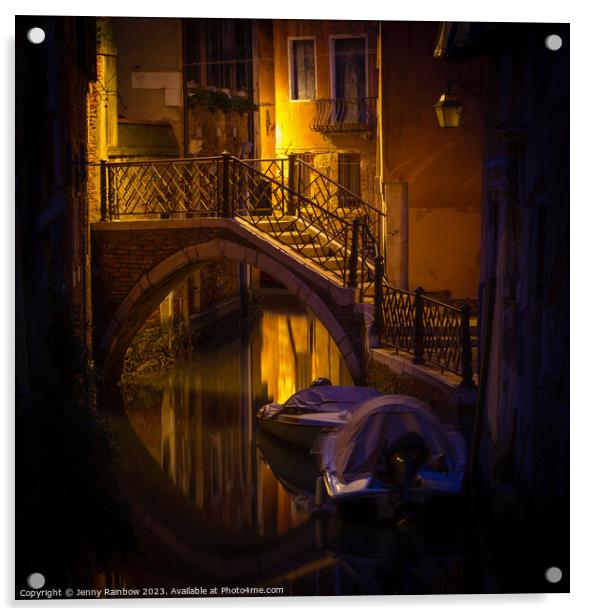Night Magic of Venice - Ponte Storto Acrylic by Jenny Rainbow