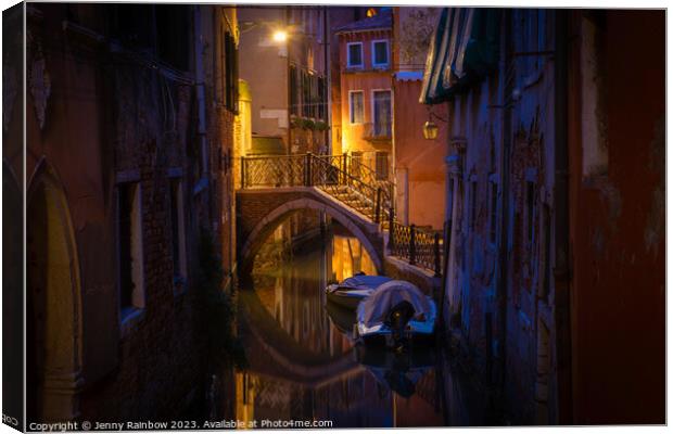 Night Magic of Venice - Ponte Storto 3 Canvas Print by Jenny Rainbow