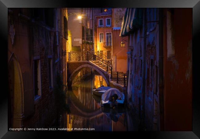 Night Magic of Venice - Ponte Storto 3 Framed Print by Jenny Rainbow