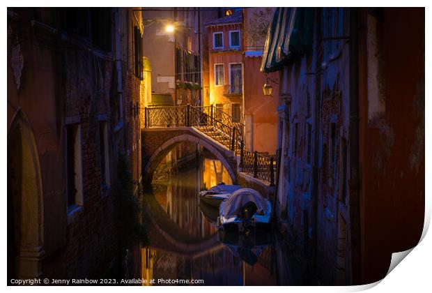 Night Magic of Venice - Ponte Storto 3 Print by Jenny Rainbow