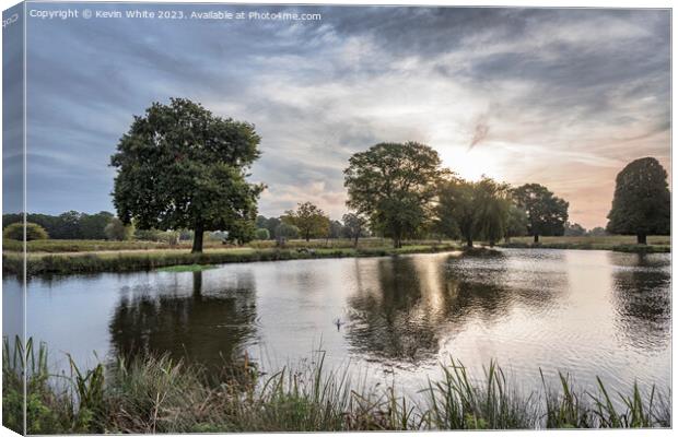 Dramatic mornings in autumn at Bushy Park ponds Canvas Print by Kevin White