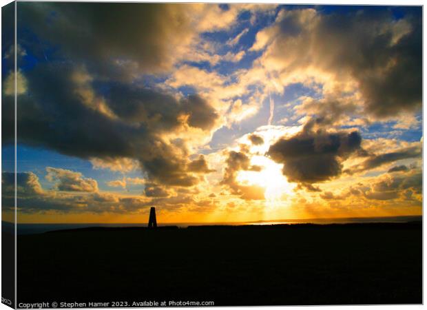 Sunset and Daymark Tower Canvas Print by Stephen Hamer