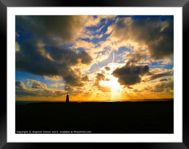 Sunset and Daymark Tower Framed Mounted Print by Stephen Hamer