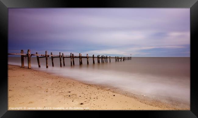 Old Sea Defences At Corton Beach   Framed Print by James Allen