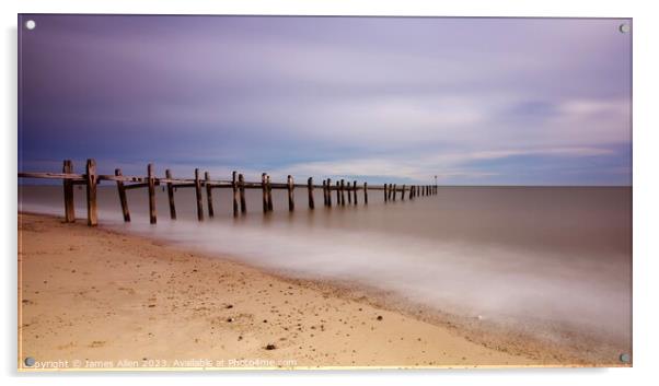 Old Sea Defences At Corton Beach   Acrylic by James Allen