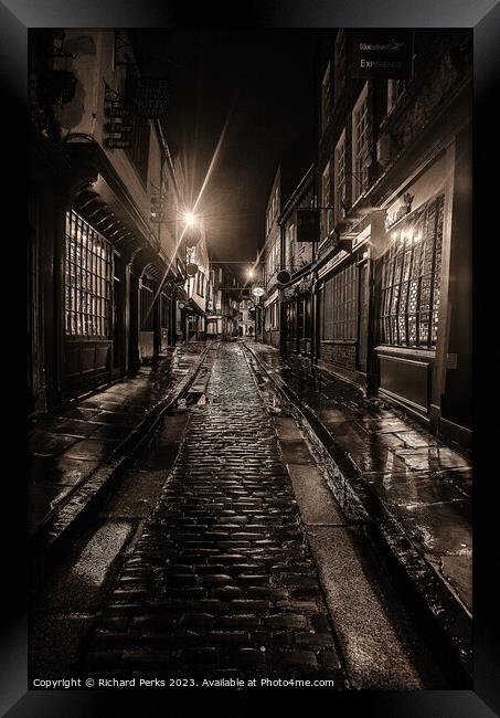 Rainy Nights in The Shambles Framed Print by Richard Perks